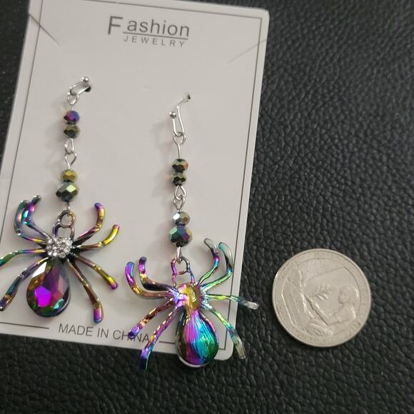 Rainbow multicolor spider crystal earrings - Picture 2 of 2